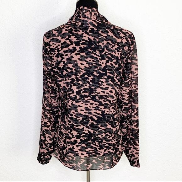 Cabi pink black gray camo animal print tie neck top style #3148 size Small - Picture 3 of 13